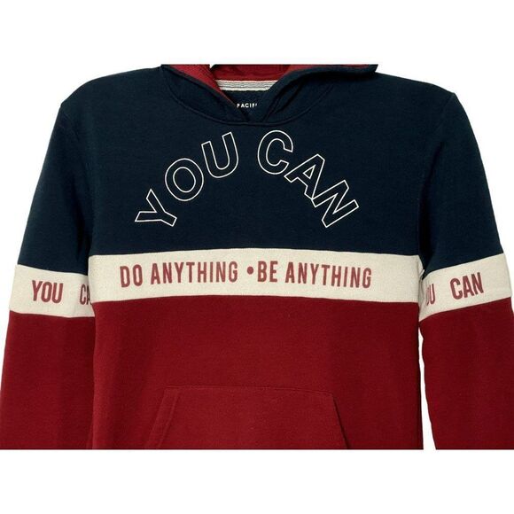 Pacific Blue Pullover Hoodie Sweatshirt Boys L 14/16 "You Can Do Be Anything" - Picture 2 of 4